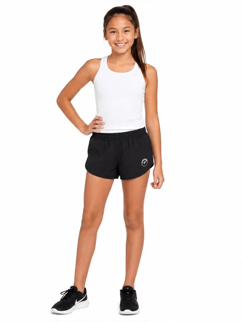 CAMP OZARK Youth Black Athletic Running Shorts Logo Size L